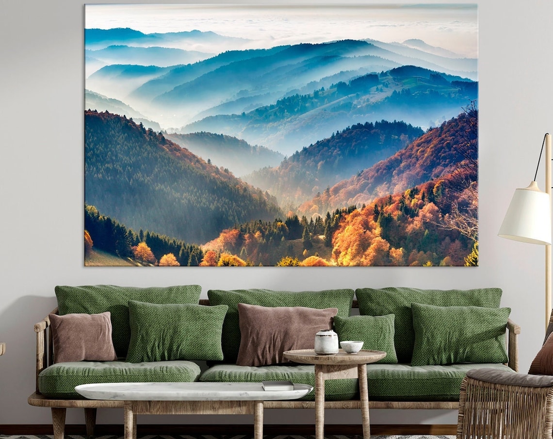 Autumn Misty Mountain Valley Foggy Fall Forest Scenic Photo Poster