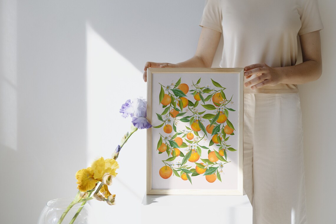 Oranges Citrus Branch Blossom Illustrated Orange Kitchen Wall Art - Image 3
