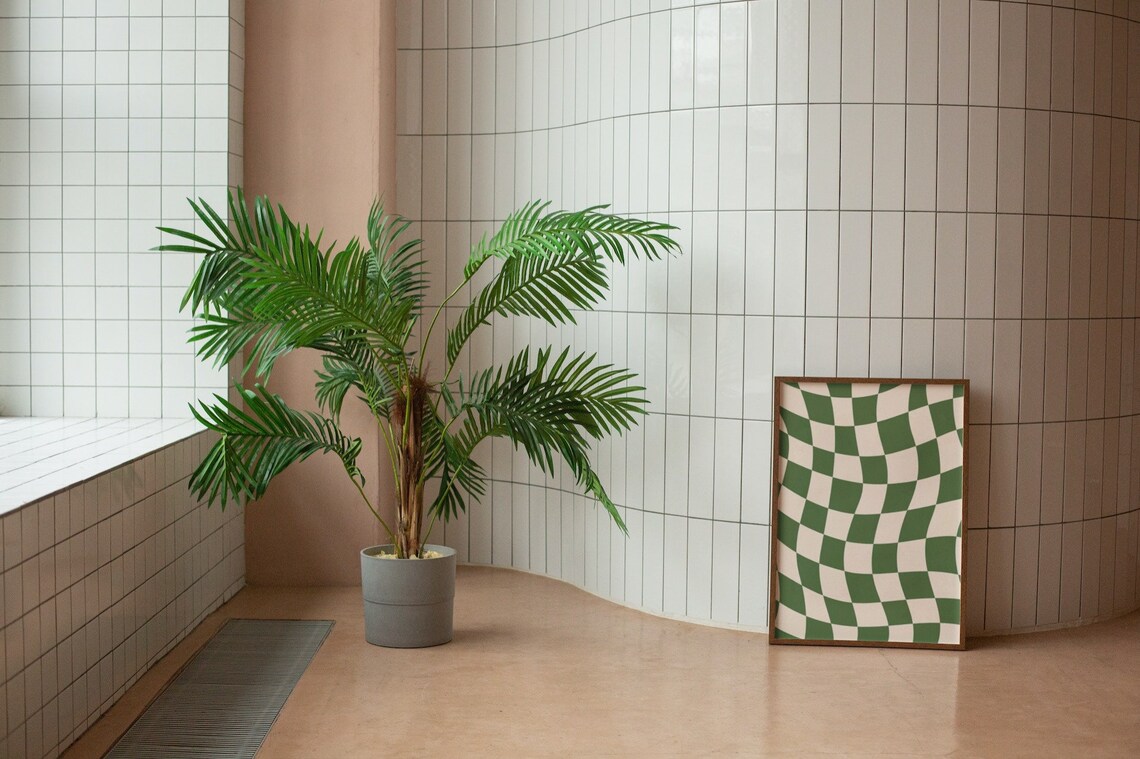 Sage Green Checkered Groovy Retro Art Print - Image 2