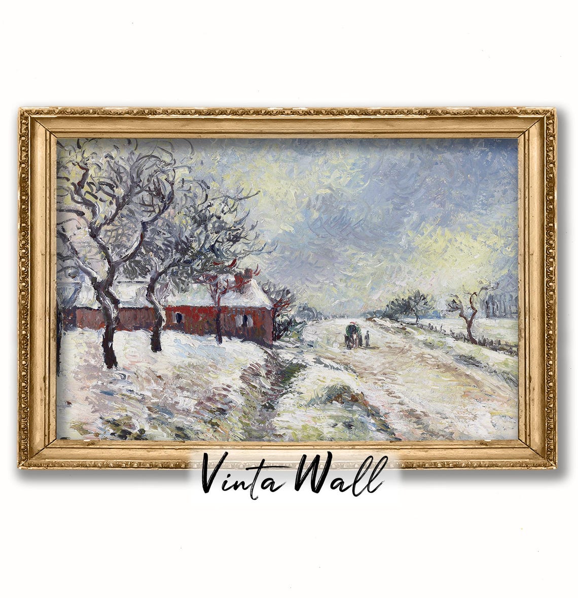Red Farmhouse in Snow Impressionist Winter Landscape Painting Poster - Image 3
