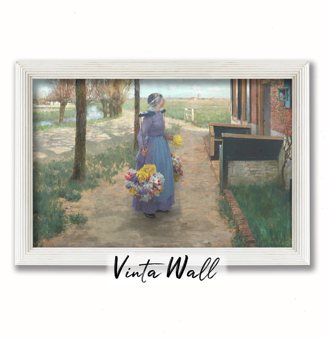 Flower Girl Print Woman Oil Painting Farmhouse Country European Muted Colours Vintage Landscape Art Spring Warm Home Wall Decor - Image 2