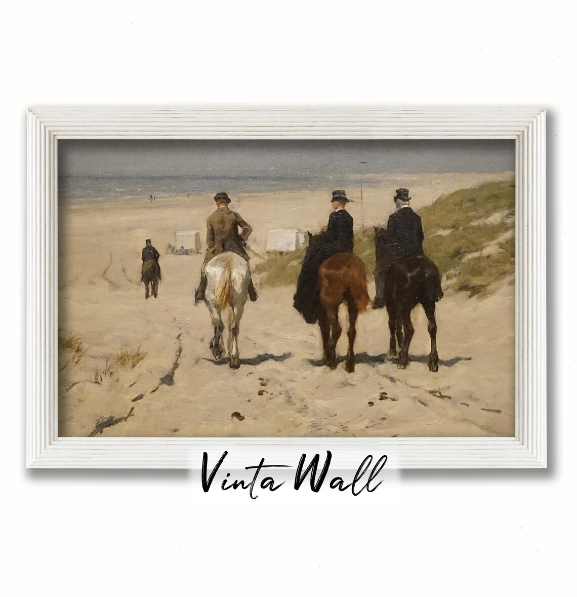 Horse Riders on Sandy Beach Dunes Sea and Top Hats Vintage Equestrian Poster - Image 3