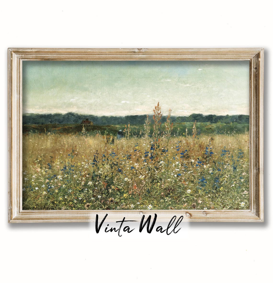 Flower Field Oil Painting Print Farmhouse Meadow Muted Colours Vintage Art Village Warm Tones Home Wall Decor Neutral Country