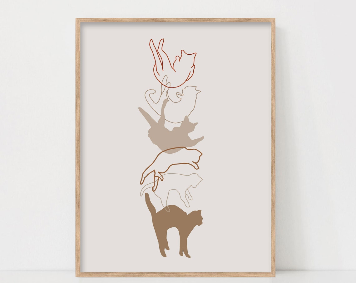 Cat Falling Postures Line Art Poster Print