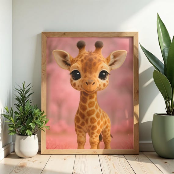 Baby Giraffe Nursery Art Pastel Pink Animal Print