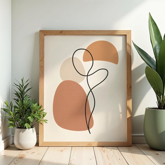 Abstract Minimal Line Art Neutral Shapes Modern Wall Boho Scandinavian Decor