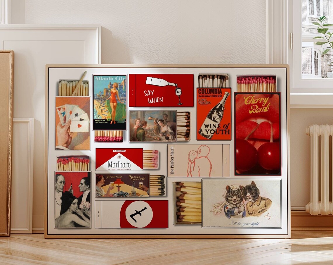 Vintage Matchbox Print, Retro Apartment Bar Poster