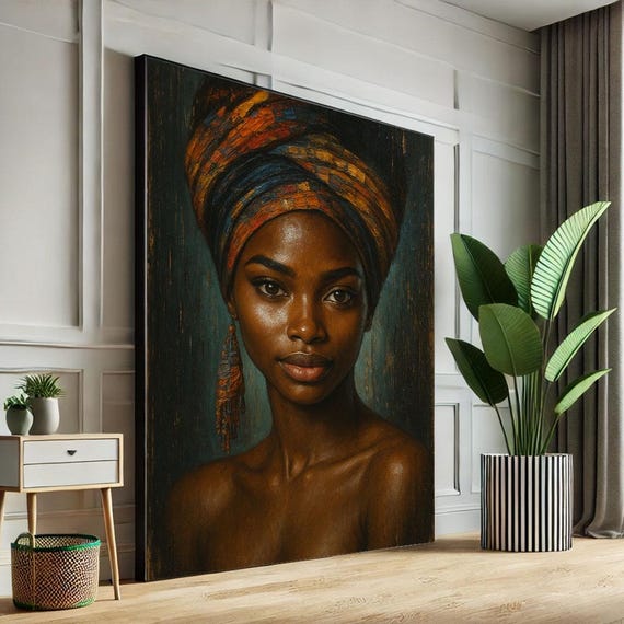 Bold African Woman Portrait Canvas Wall Art Print Modern Living Room Decor Statement Piece