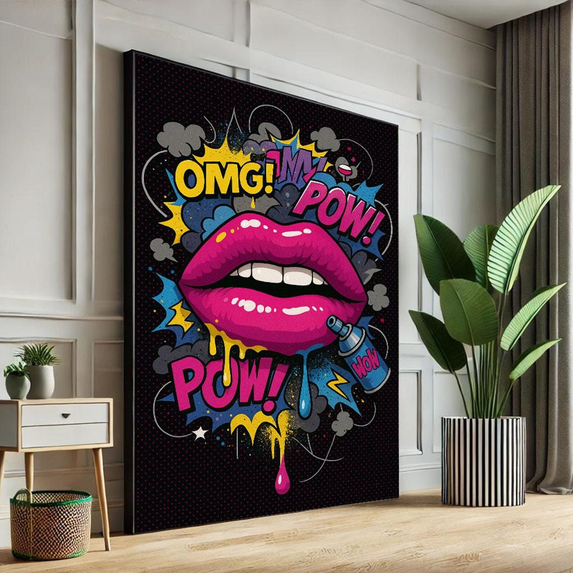 Pop Art Pink Lips Comic OMG POW Graffiti Bold Statement Poster