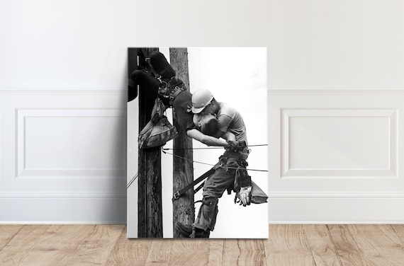 The Kiss of Life Iconic 1968 Lineman Rescue Black White Photo Poster