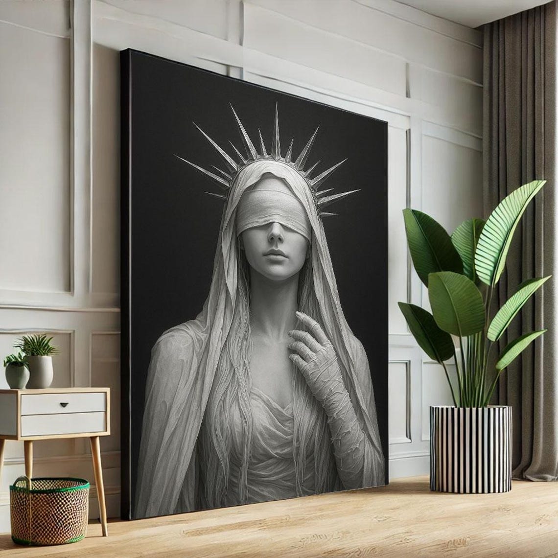 Mystical Blindfolded Woman Spiked Crown Monochrome Dark Beauty Poster