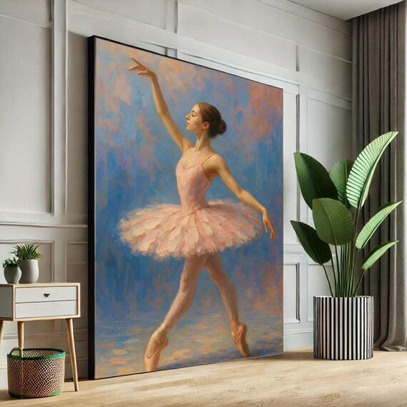Elegant Ballerina In Motion Canvas Wall Art Print Pastel Tones Living Room Decor Ready To Hang