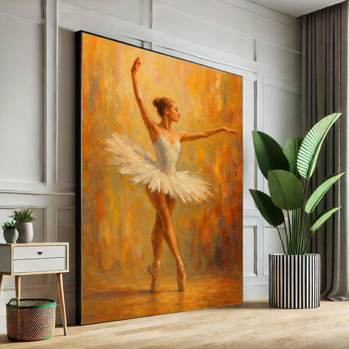 Ethereal Ballerina White Tutu Warm Amber Impressionist Dance Poster