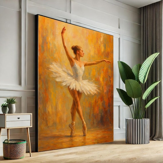 Ethereal Ballerina White Tutu Warm Amber Impressionist Dance Poster
