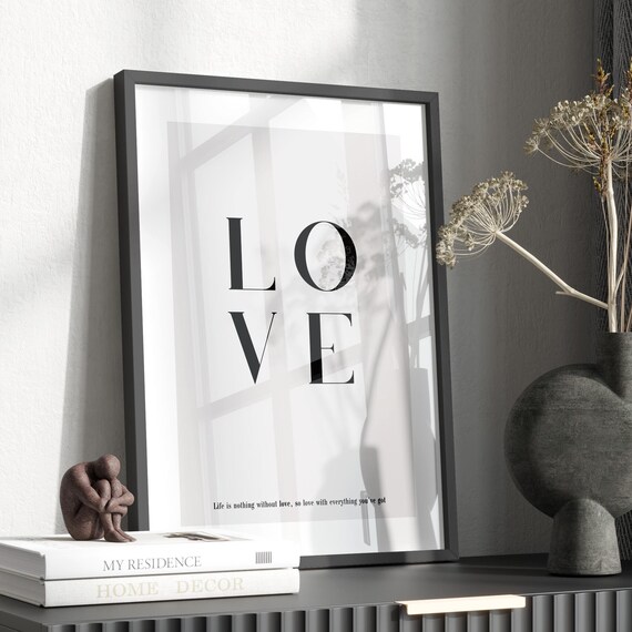 Life Is Nothing Without Love Quote, Minimalist Art Print