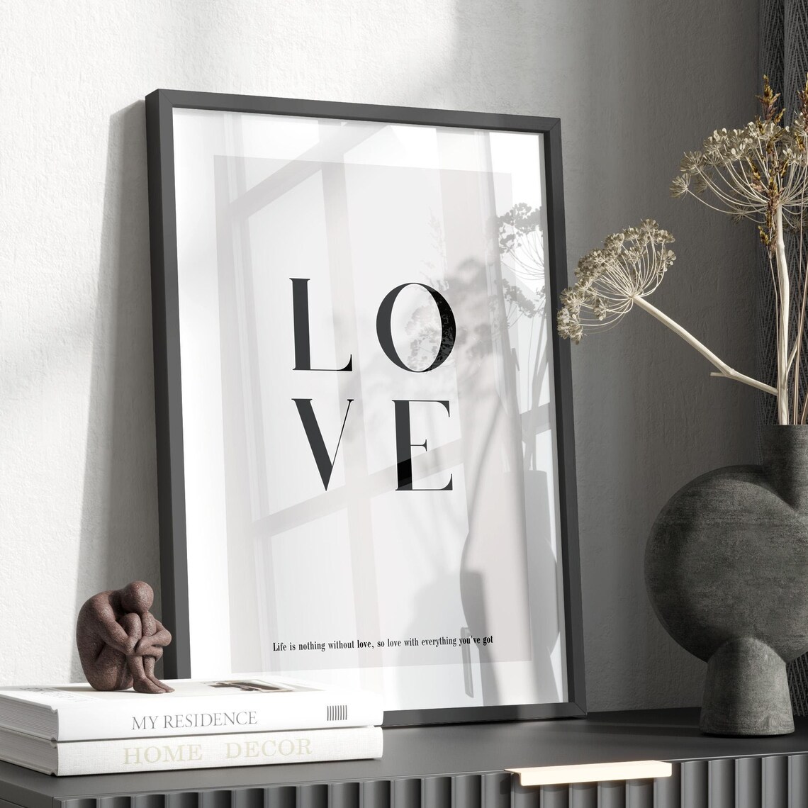 Life Is Nothing Without Love Quote, Minimalist Art Print