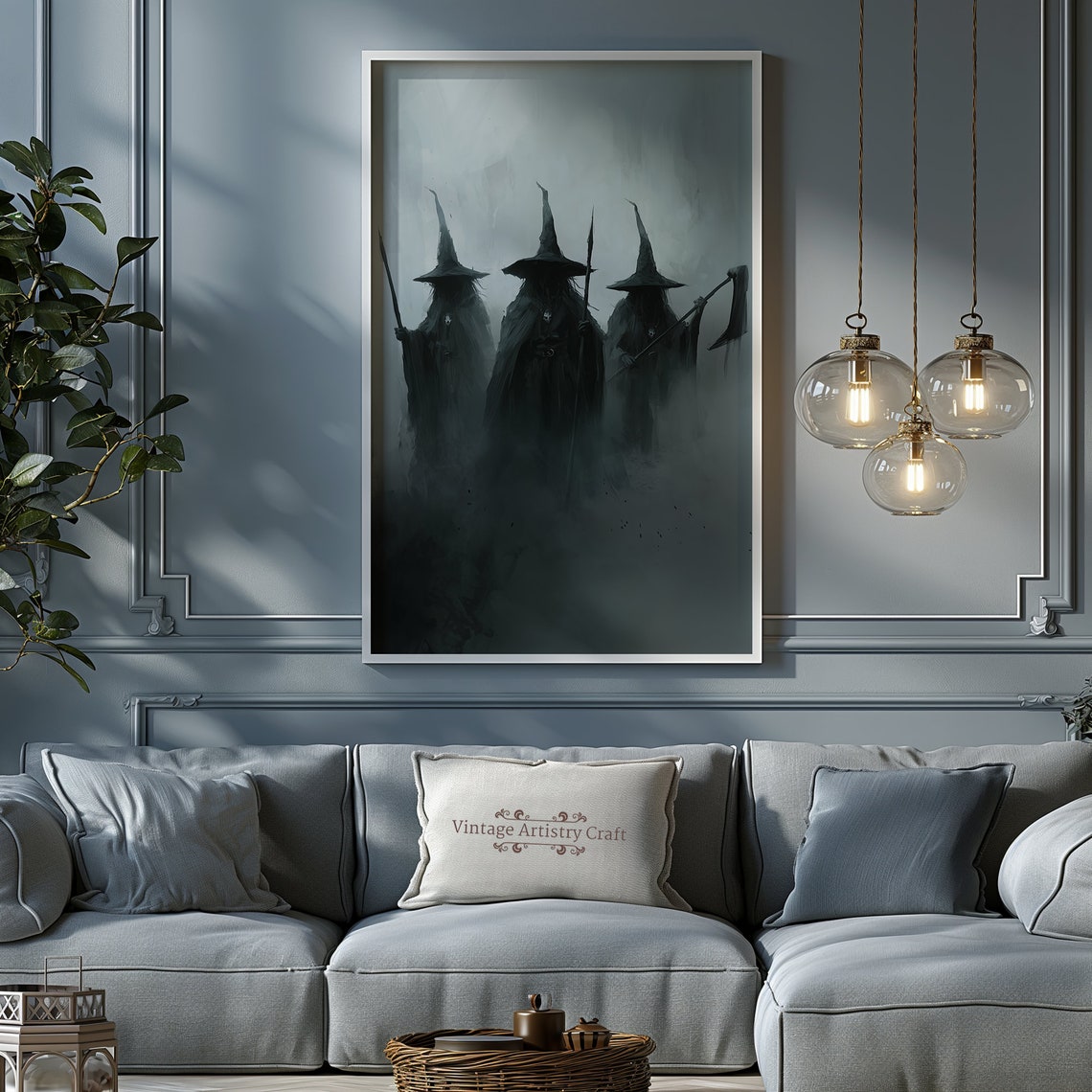 Three Dark Witches in Fog Gothic Halloween Witchy Spooky Wall Art - Image 8