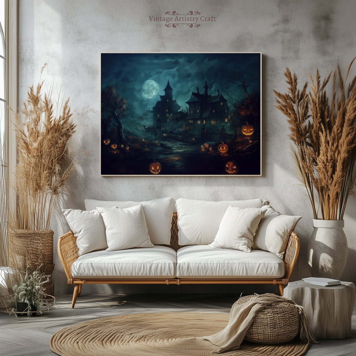 Haunted House Halloween Vintage Moonlit Spooky Pumpkins Poster - Image 4