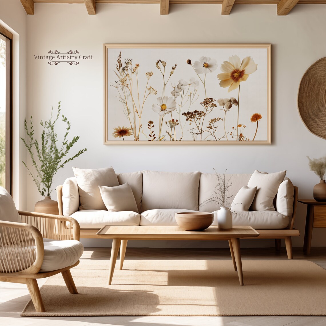 Wild Flower Painting, Neutral Farmhouse Vintage Art Print - Image 5