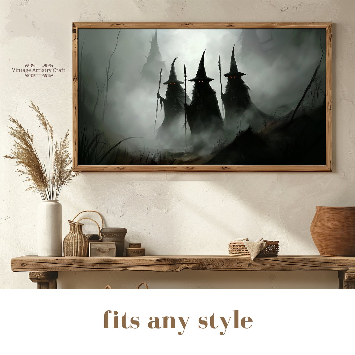 Three Dark Witches In Foggy Forest Mist Spooky Halloween Poster - Image 7