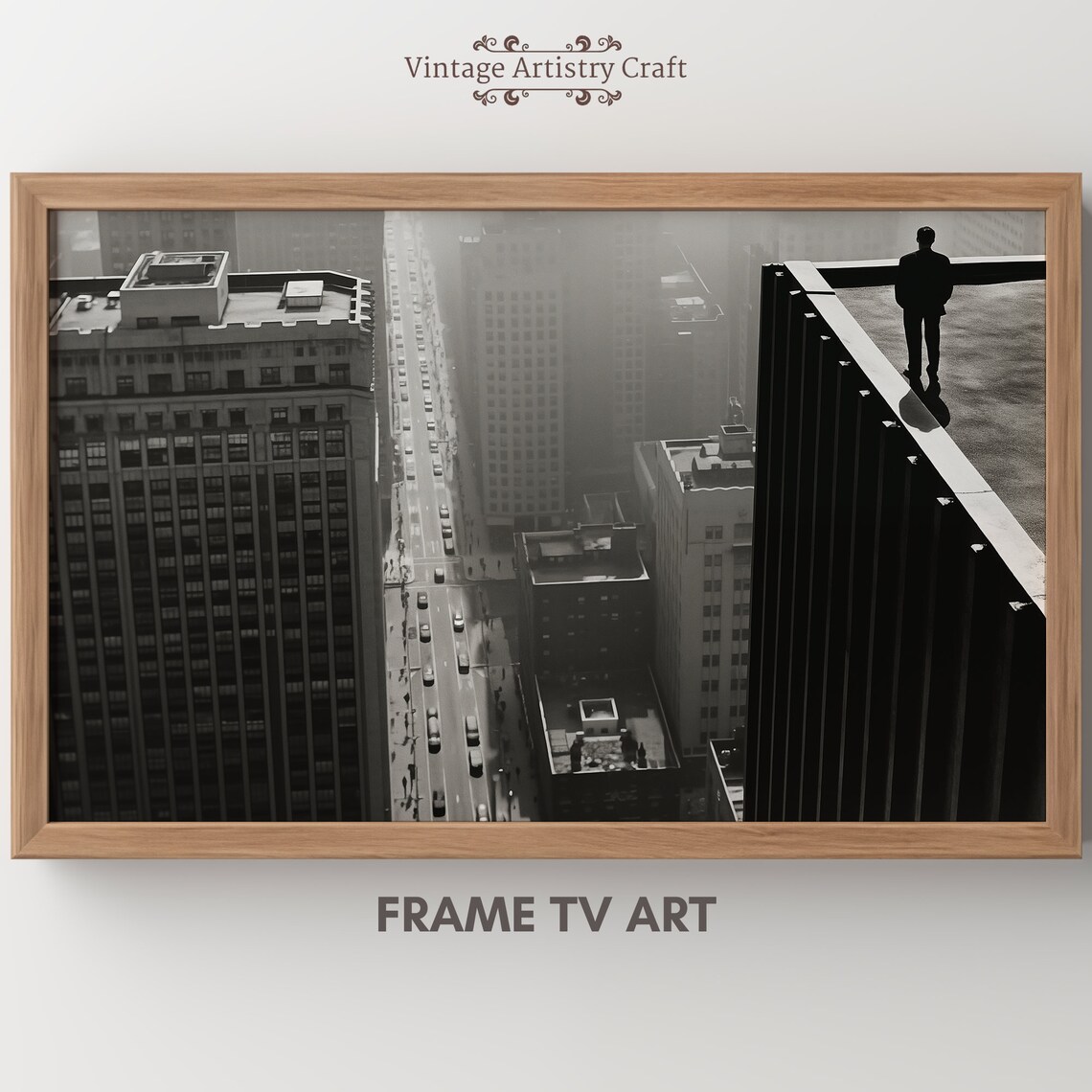 Black and White City Skyline Man on Skyscraper Noir Photo Poster - Image 7