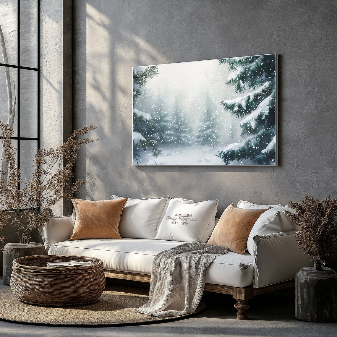Falling Snow Through Snowy Pines Peaceful Winter Forest Poster - Image 4
