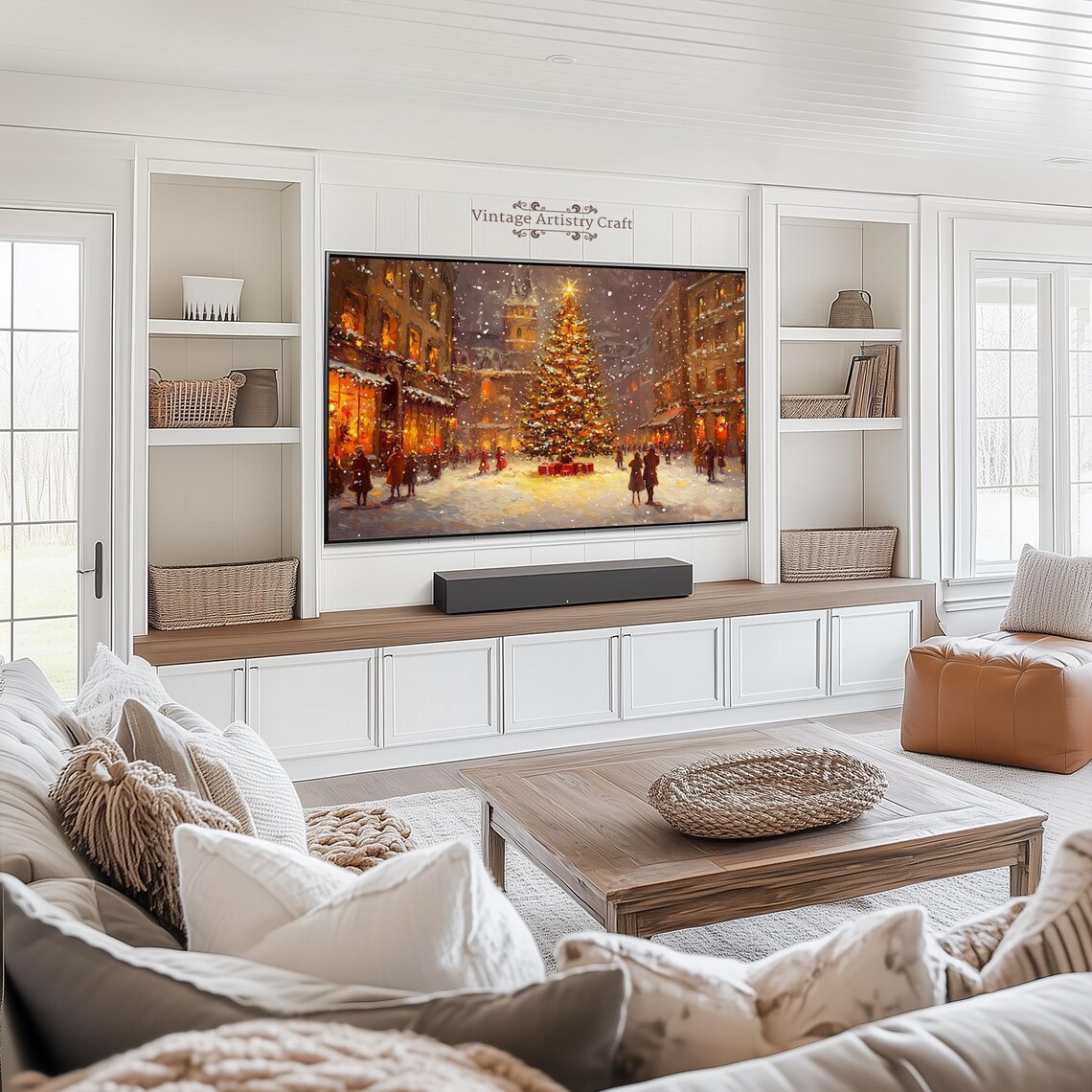 Winter Frame Tv Art Christmas Tree Warm Street Town Moody Farmhouse Tv Decor Vintage Oil Painting 4k - Image 3