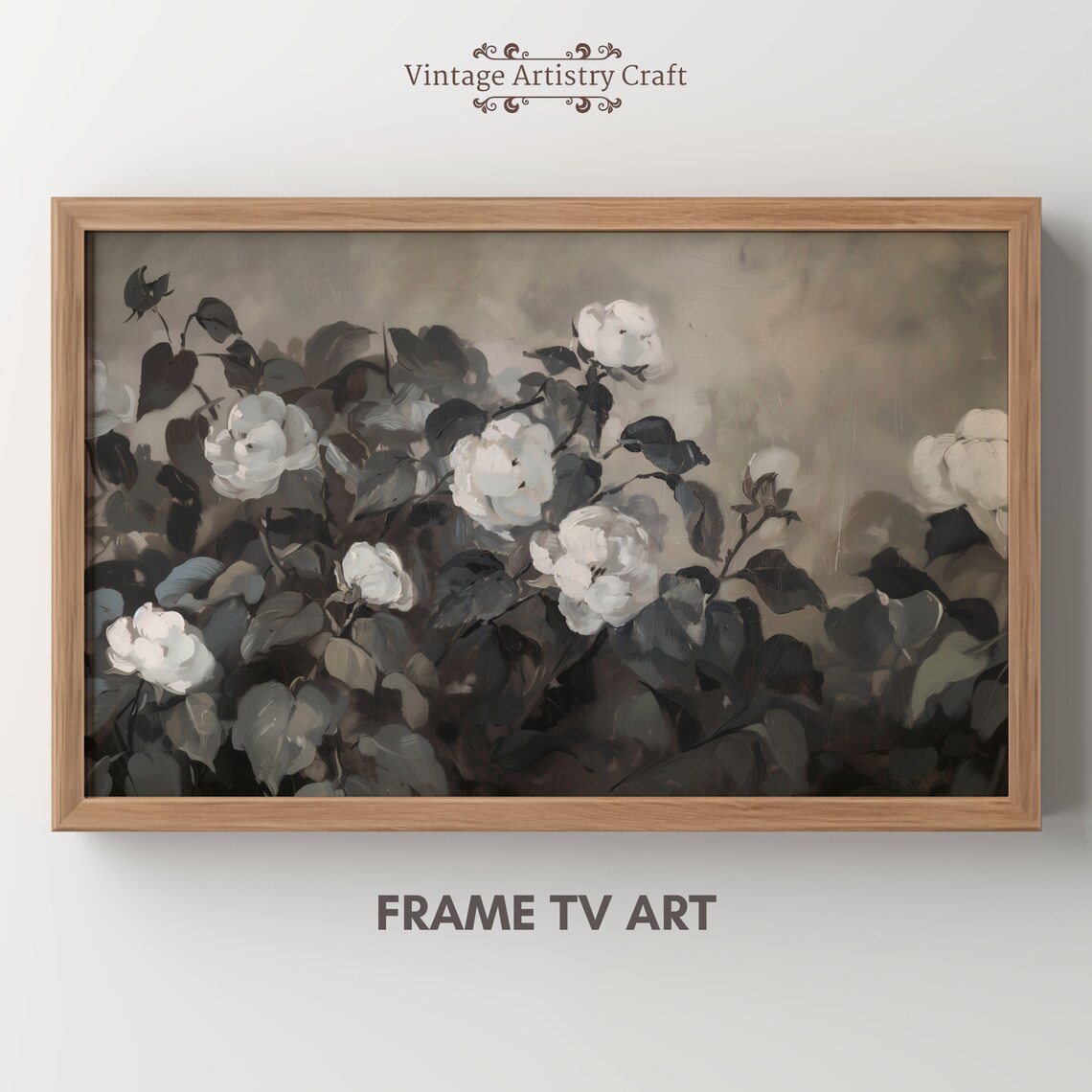Vintage White Flowers Oil Painting Art Print