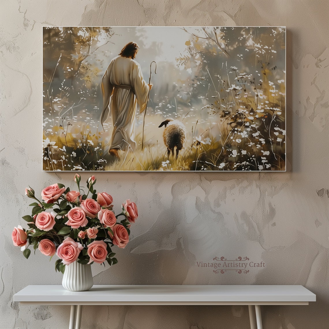 Jesus the Good Shepherd With Lost Sheep Christian Painting Poster - Image 8