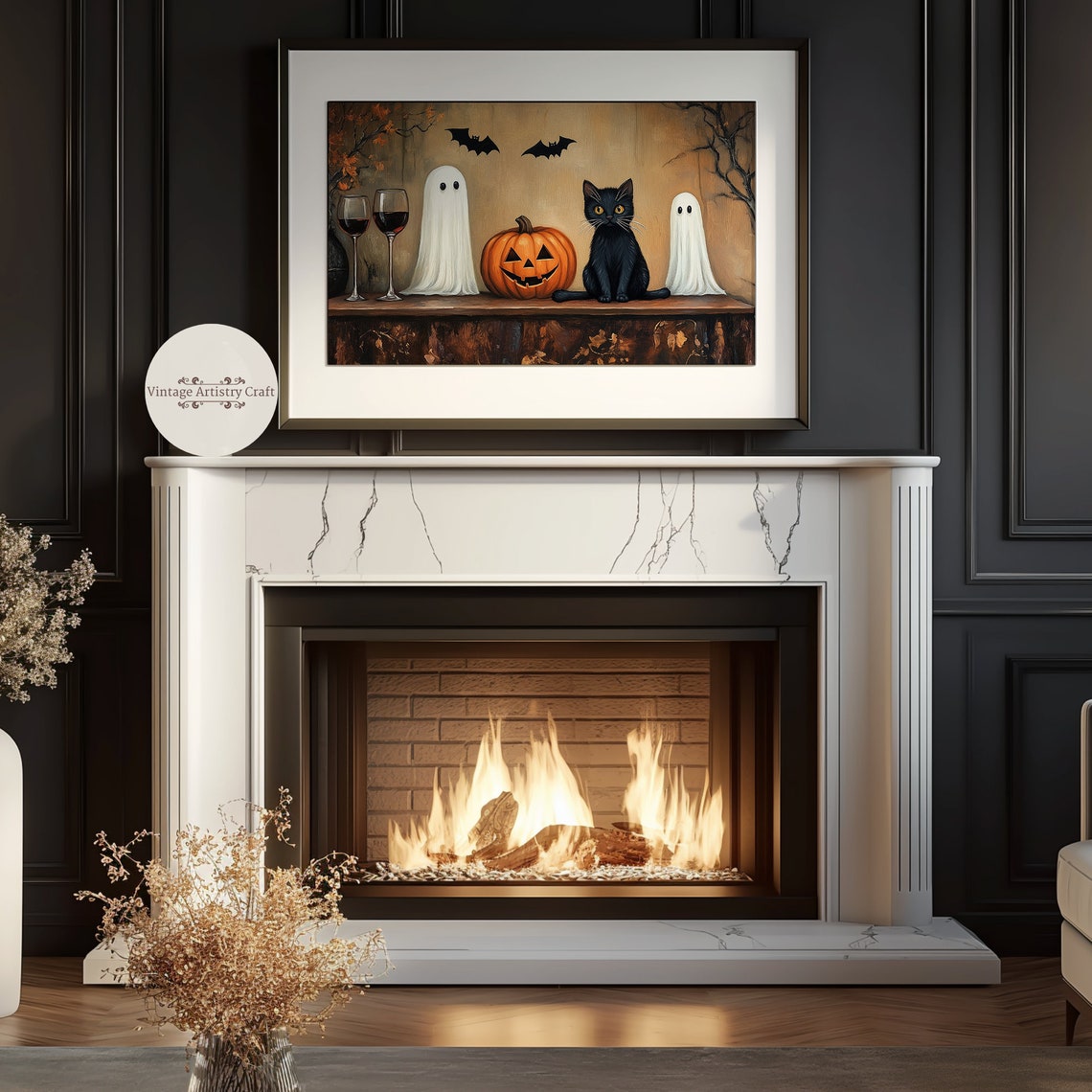 Ghost Pumpkin Black Cat Wine Halloween Vintage Still Life Poster - Image 5