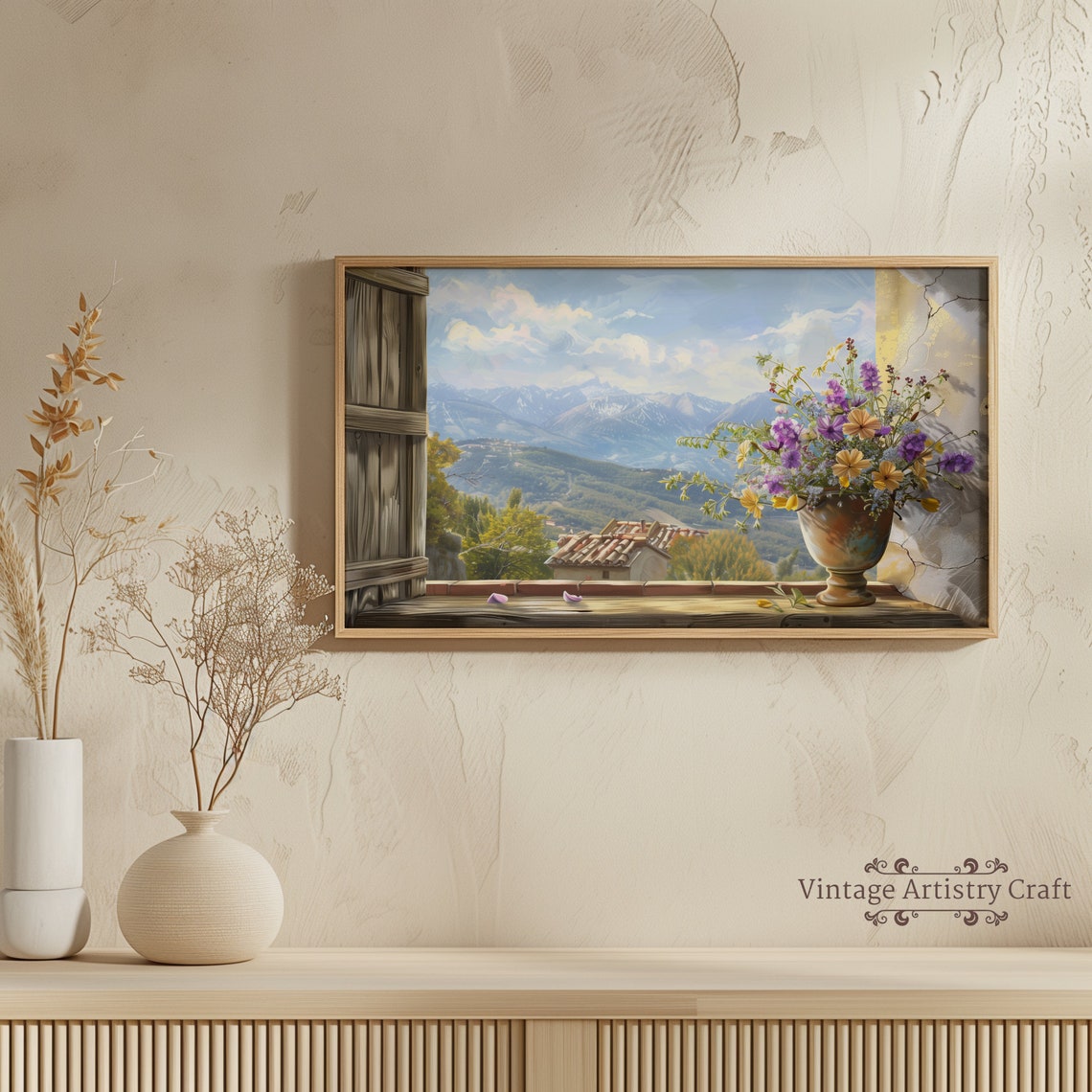 Rustic Window Sill Vase of Wildflowers Mountain Valley View Poster - Image 5