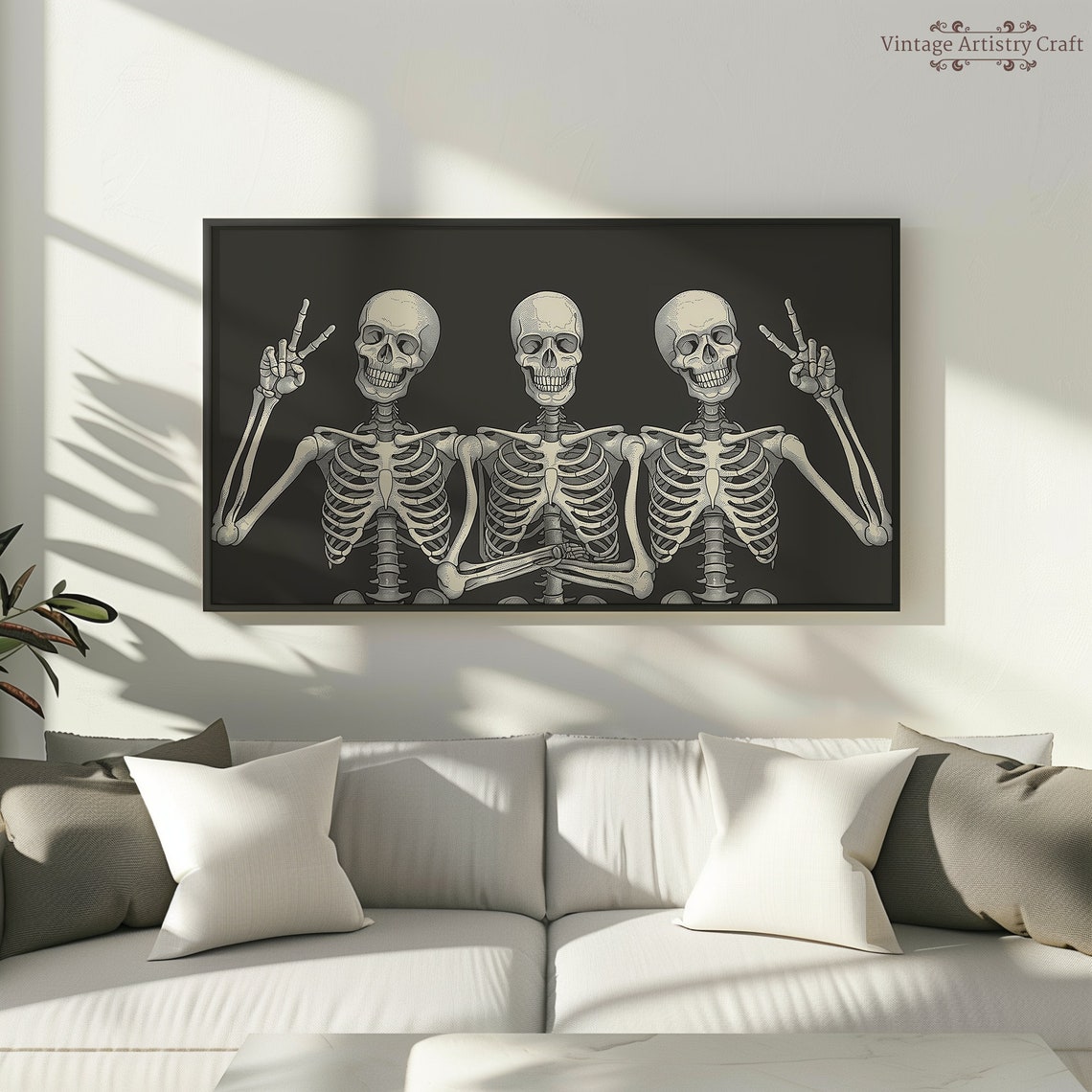 Funny Skeletons Trio Peace Signs Retro Halloween Spooky Poster - Image 8