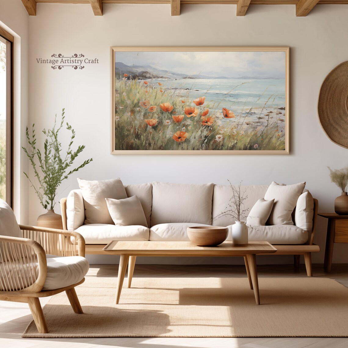Soft Orange Poppies By The Sea Coastal Wildflower Meadow Poster - Image 7
