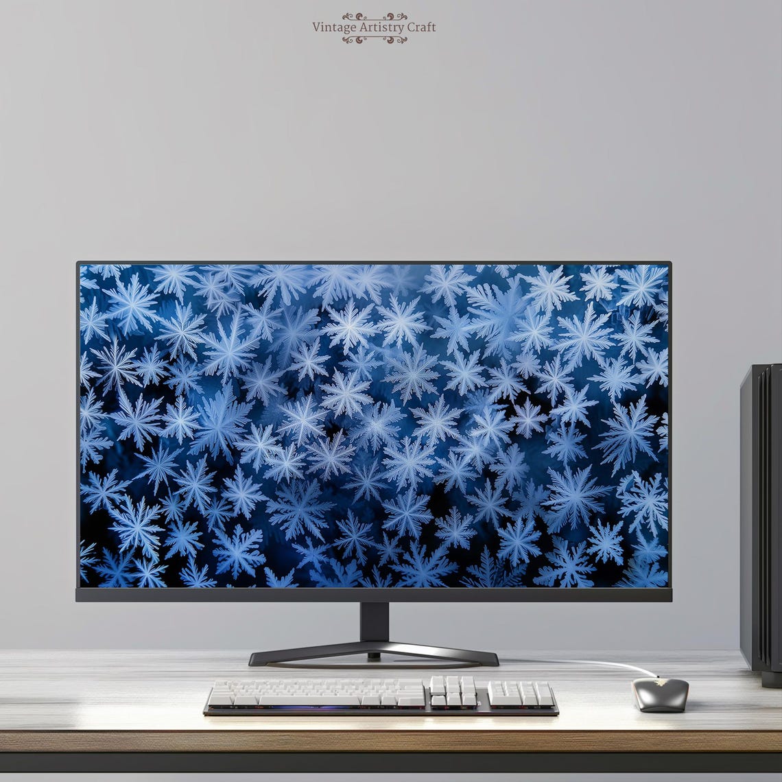 Blue Snowflake Pattern Winter Icy Wallpaper Digital Art Poster - Image 4