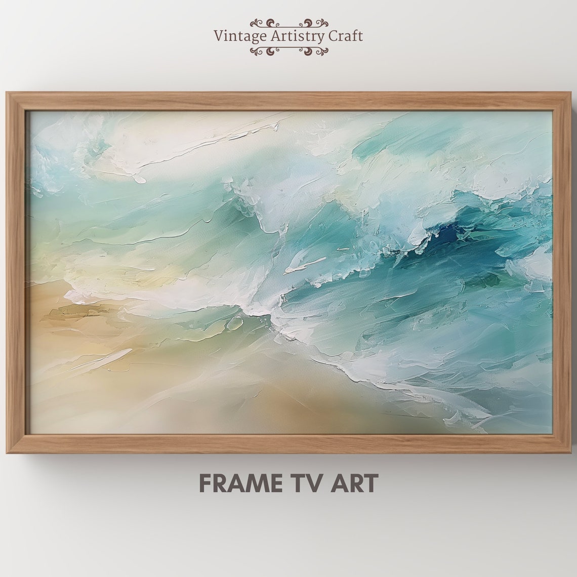 Abstract Teal Ocean Waves Coastal Impasto Texture Seascape Poster