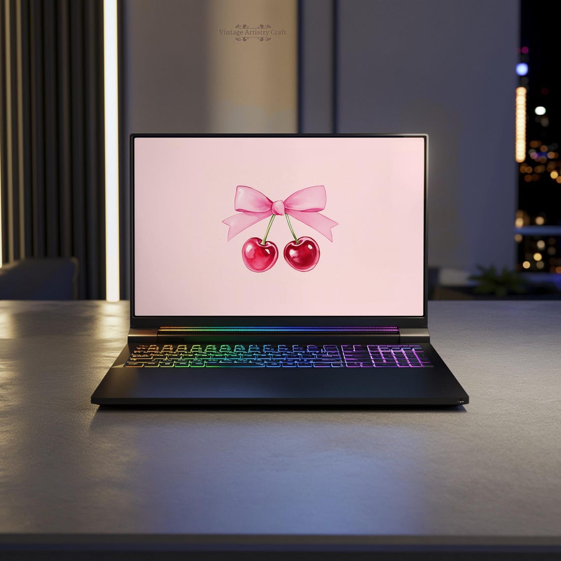 Valentines Day Wallpaper Cute Cherries Romantic Desktop 4k Pc Mac Laptop Macbook Windows Pink Bow Love Background Instant - Image 4