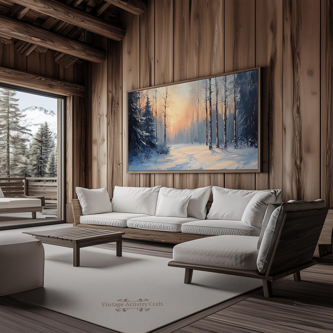 Winter Forest Path Sunset Snowy Pines Romantic Evening Painting Poster - Image 4
