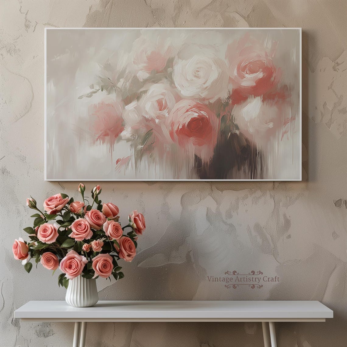 Blush Pink Roses Bouquet Elegant Watercolor Romantic Floral Poster - Image 4