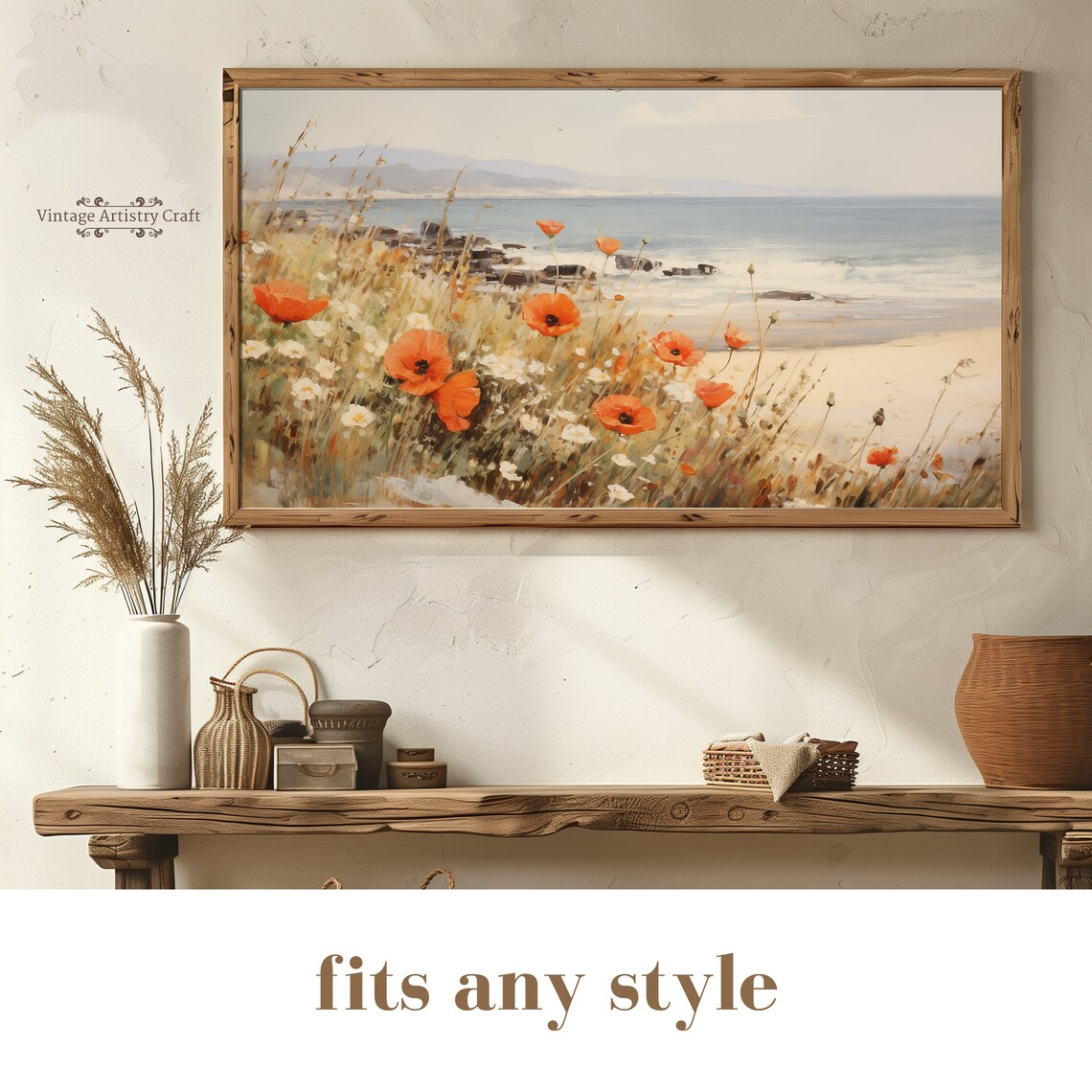 Seaside Flowers Wildflower Field Neutral Art Print - Image 6