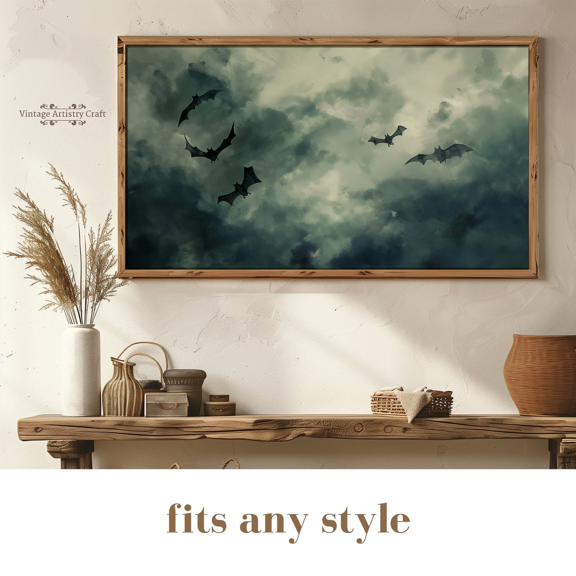 Bats Flying Through Stormy Night Clouds Dark Halloween Sky Poster - Image 8
