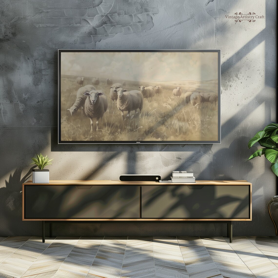 Vintage Sheep Flock Pasture Antique Farmhouse Animal Painting Poster - Image 2