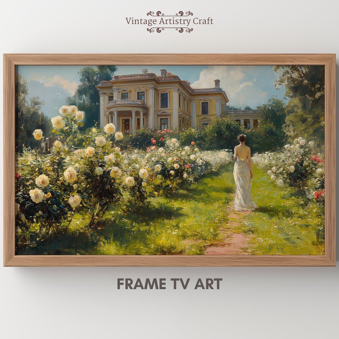 Woman in Rose Garden Summer Painting Art Print