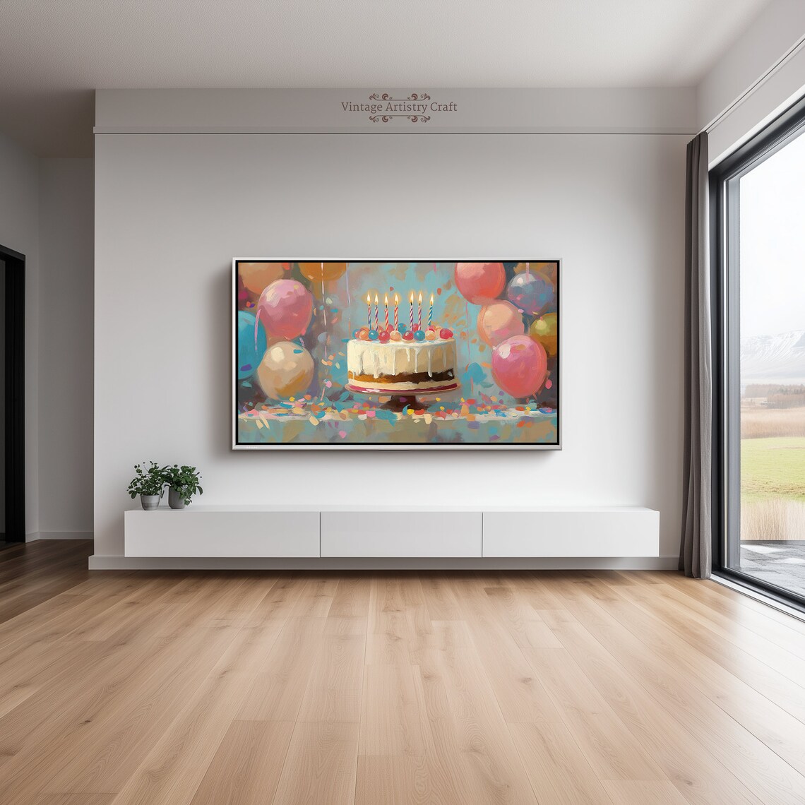 Happy Birthday Cake Balloons Confetti Colorful Wallpaper Poster - Image 3