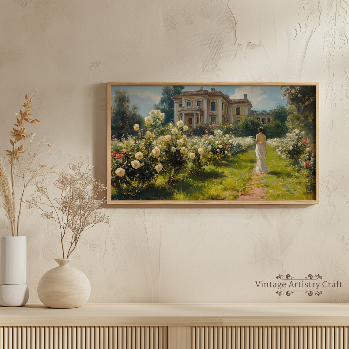 Woman in Rose Garden Summer Painting Art Print - Image 6