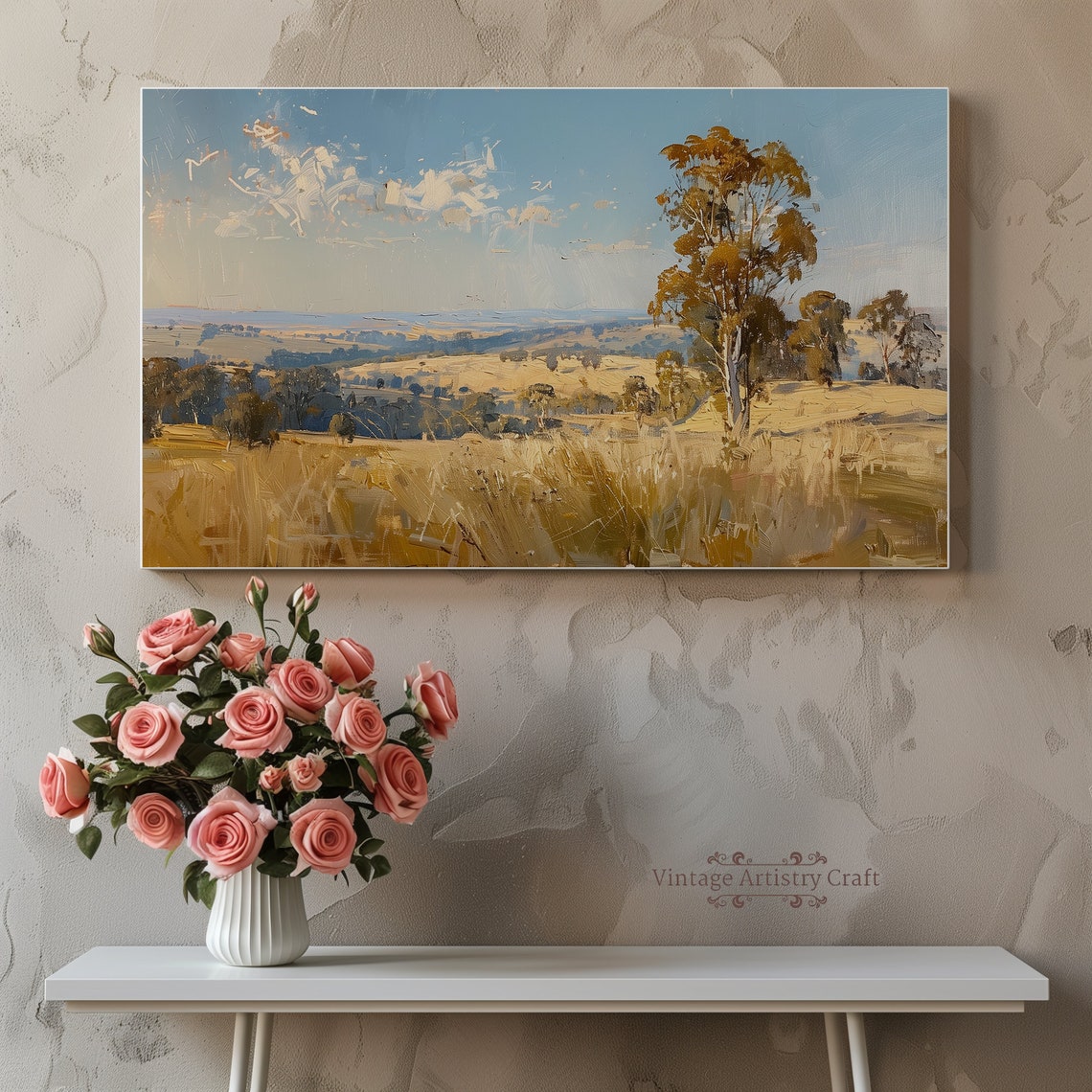 Golden Grassland With Eucalyptus Trees Sunny Summer Landscape Poster - Image 2