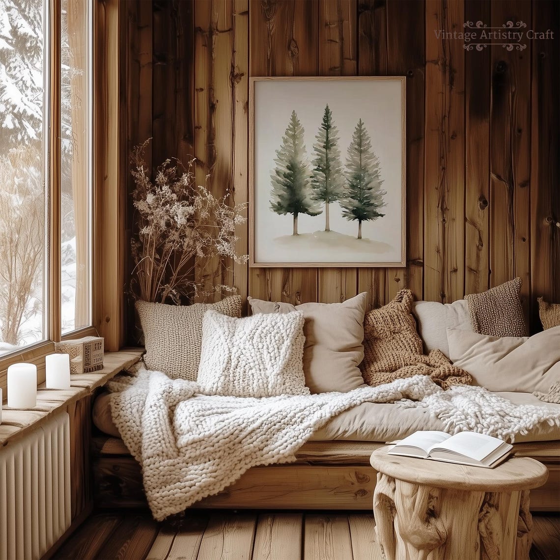 Watercolor Pine Trees Trio Winter Forest Minimalist Neutral Poster - Image 7