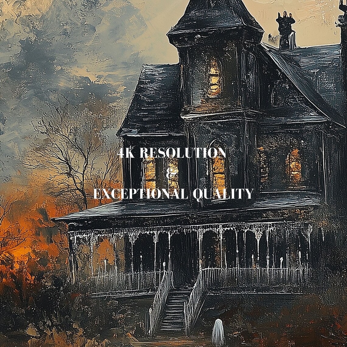 Haunted House Under Full Moon Ghosts And Bats Halloween Poster - Image 8