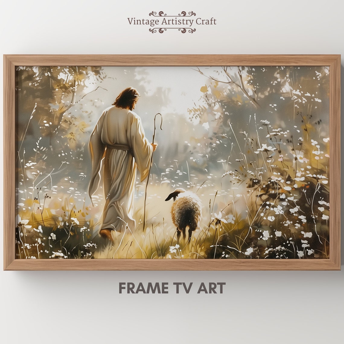 Jesus the Good Shepherd With Lost Sheep Christian Painting Poster