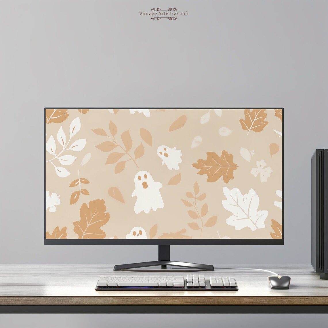 Cute Ghost Neutral Beige Aesthetic Halloween Art Print