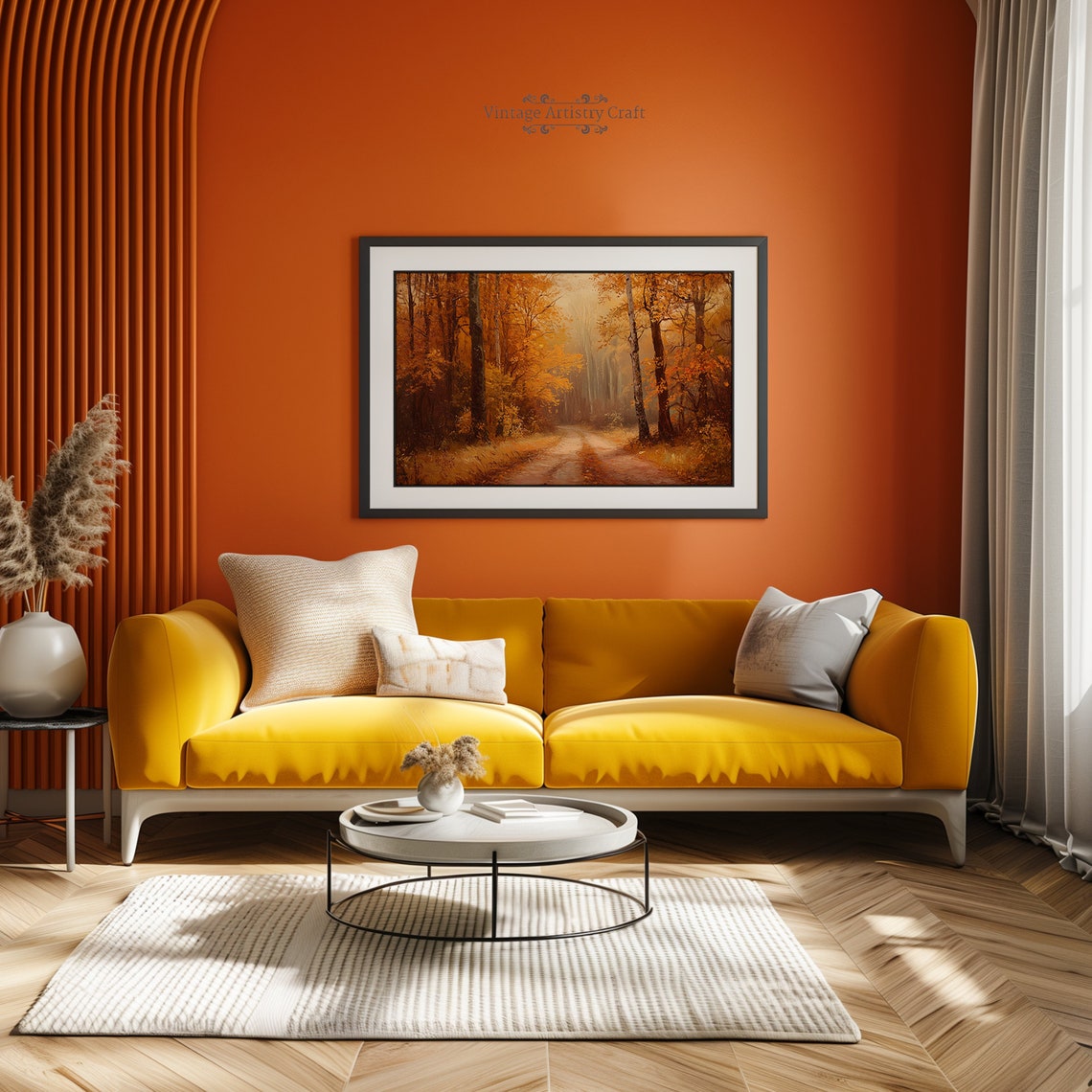 Golden Autumn Forest Path Misty Morning Vintage Oil Painting Poster - Image 2
